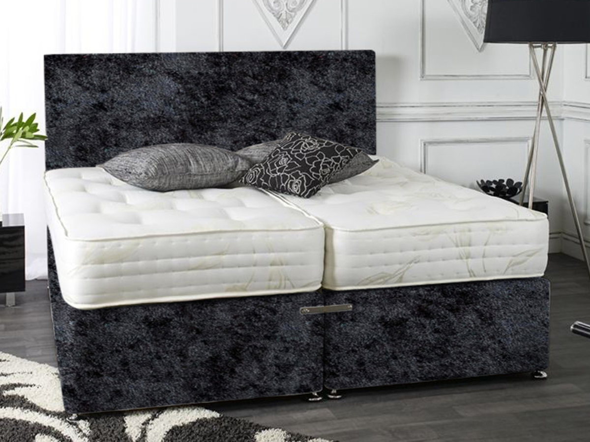 Oxford Zip and Link Divan Bed Set Crushed Velvet with Ortho Memory Mattresses