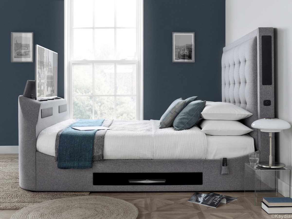 Queen bed with top tv