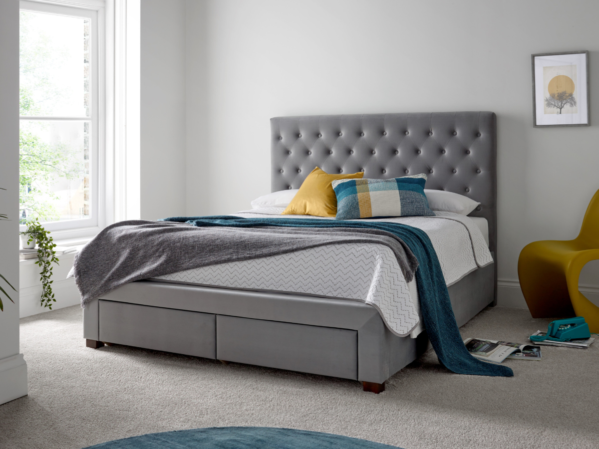 Bed with headboard and drawers deals