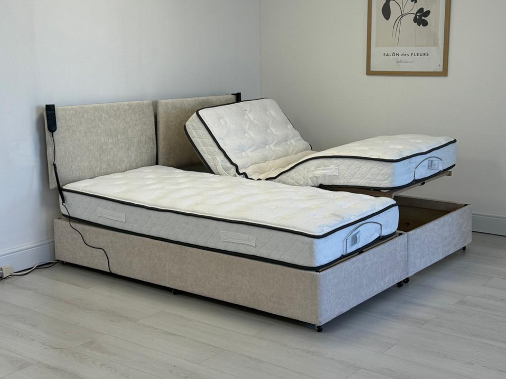 Adjustapocket Adjustable beds UK Chenille + Pocket Spring Mattress With Headboard 