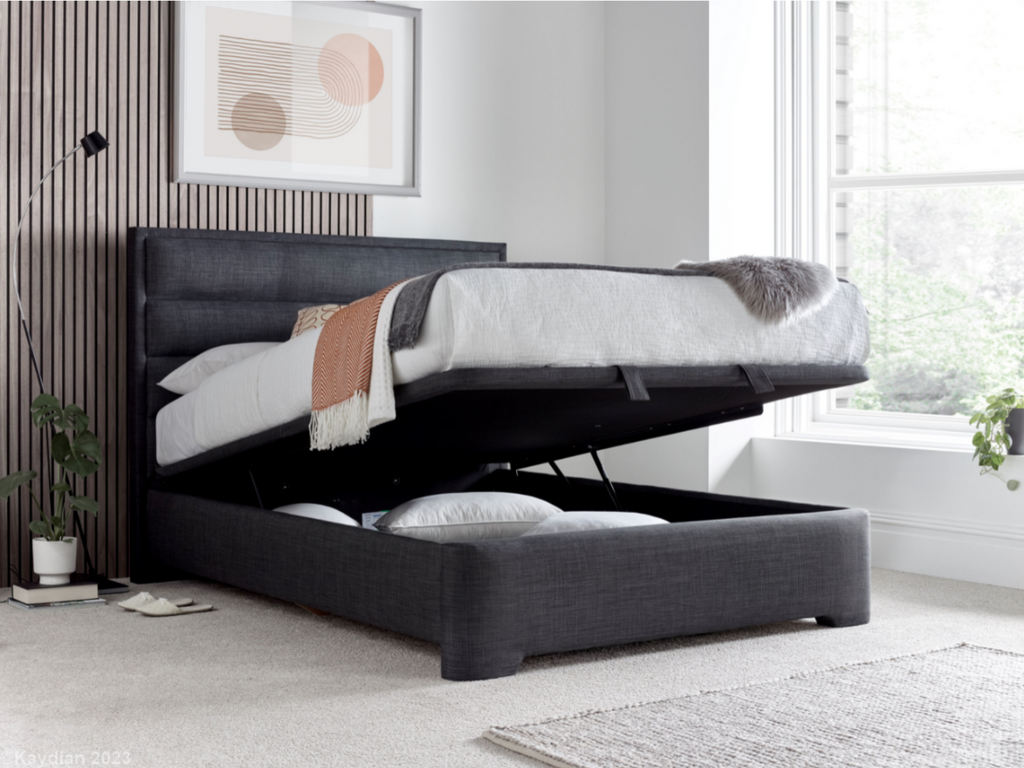 Kaydian Kirkby Ottoman Bed with Storage and Headboard Marbella Grey