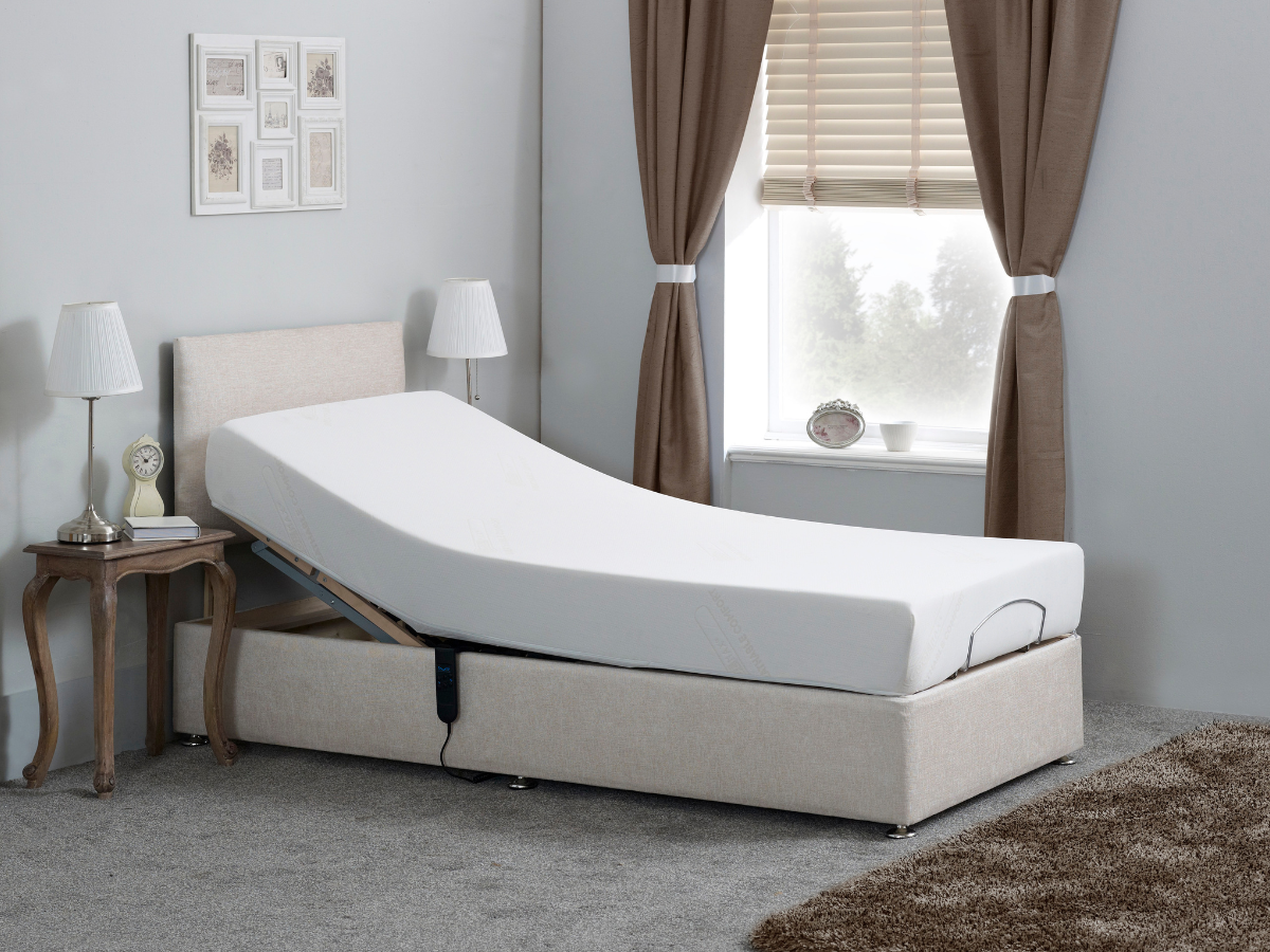 Restwell Adjustable Electric Bed Chenille With 8" Memory Foam Mattress With Headboard Cream
