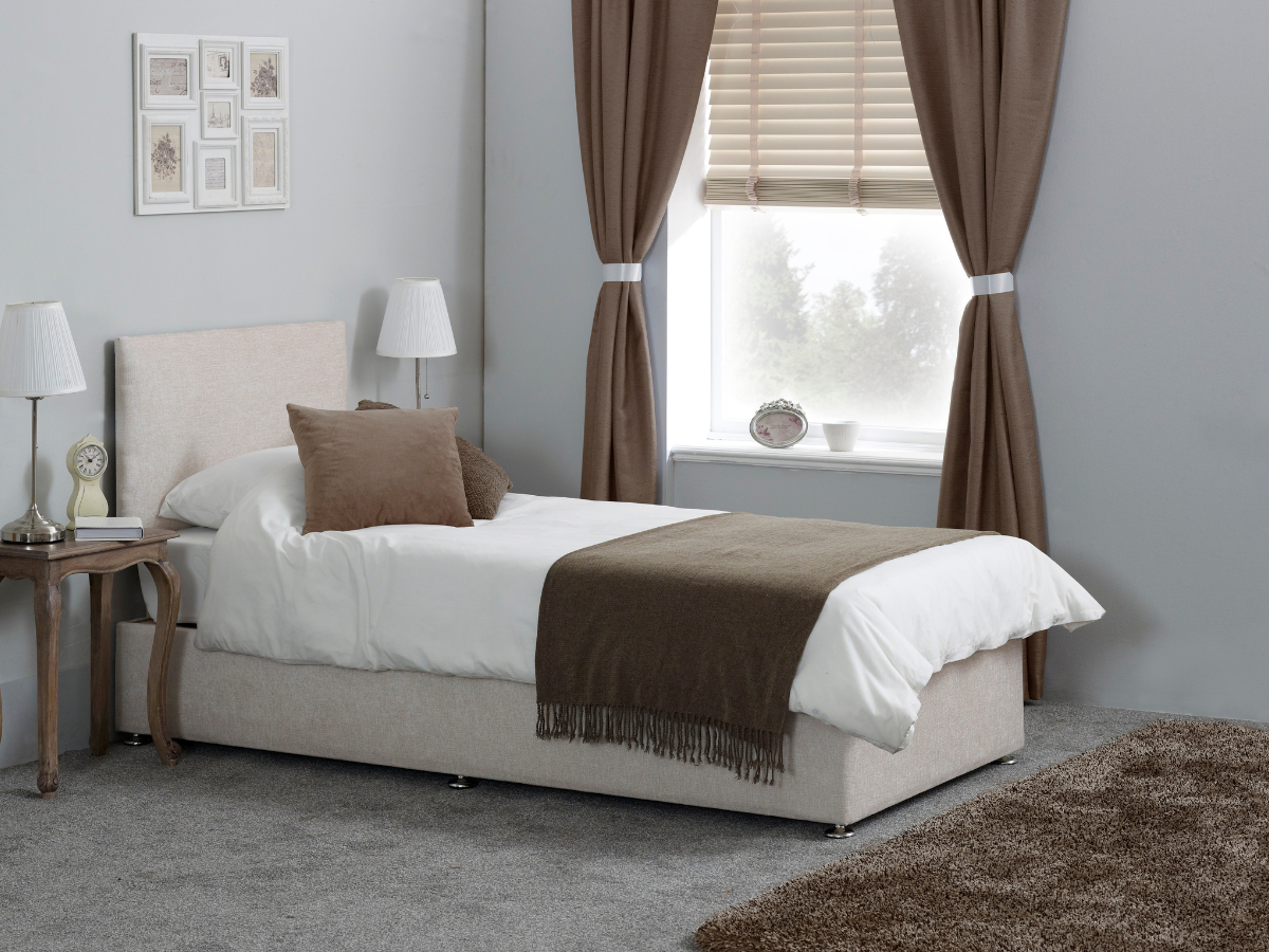 Restwell adjustable electric beds for sale near me in cream chenille with mattress and Headboard 
