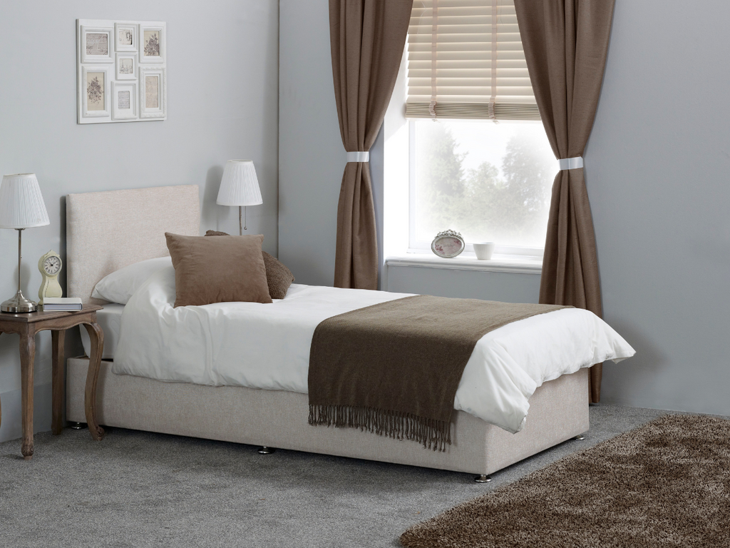 Restwell adjustable electric beds for sale near me in cream chenille with mattress and Headboard