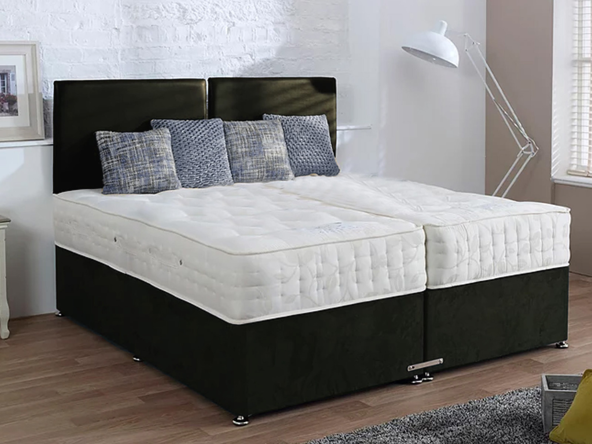 Emerald Zip and Link Divan Bed Set with Ortho Memory Mattresses in Plush Velvet