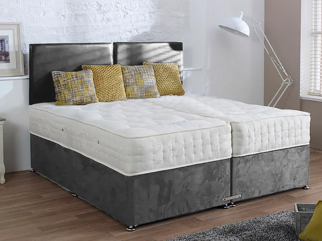 Durham Zip and Link Divan Bed Set with Pocket Memory Mattresses in Plush Velvet