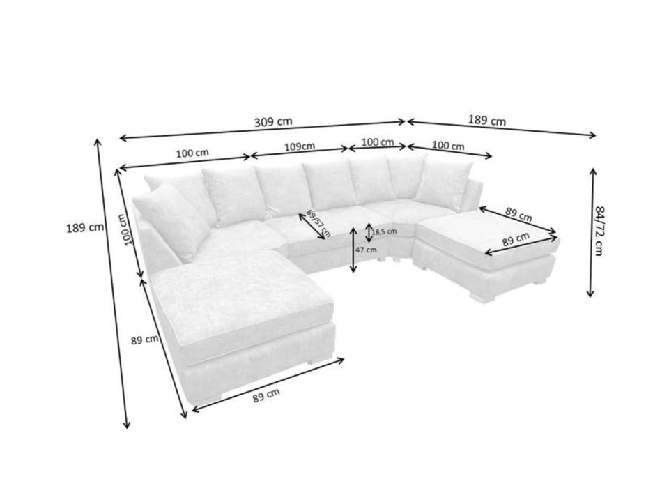 Bishop U Shape Corner Sofa Scatterback In Silver