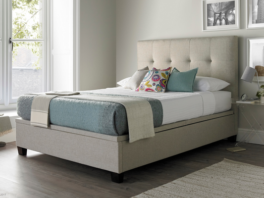 Walkworth Ottoman Bed Frame with Storage and Matching Headboard in Fabric