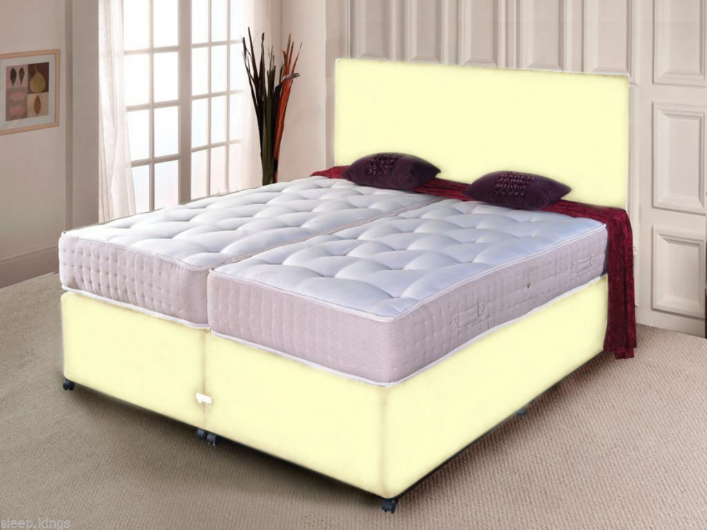 Cambridge Zip together Divan Beds Leather with Orthopaedic Mattresses Cream