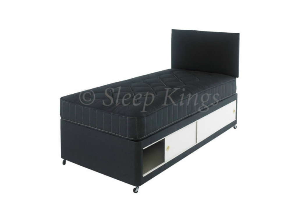 2FT6 Or 3FT Kids Slide Storage Divan Set In Black With Matching Headboard Black