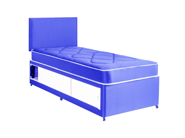 2FT6 Or 3FT Kids Slide Storage Divan Set In Sky Blue With Headboard