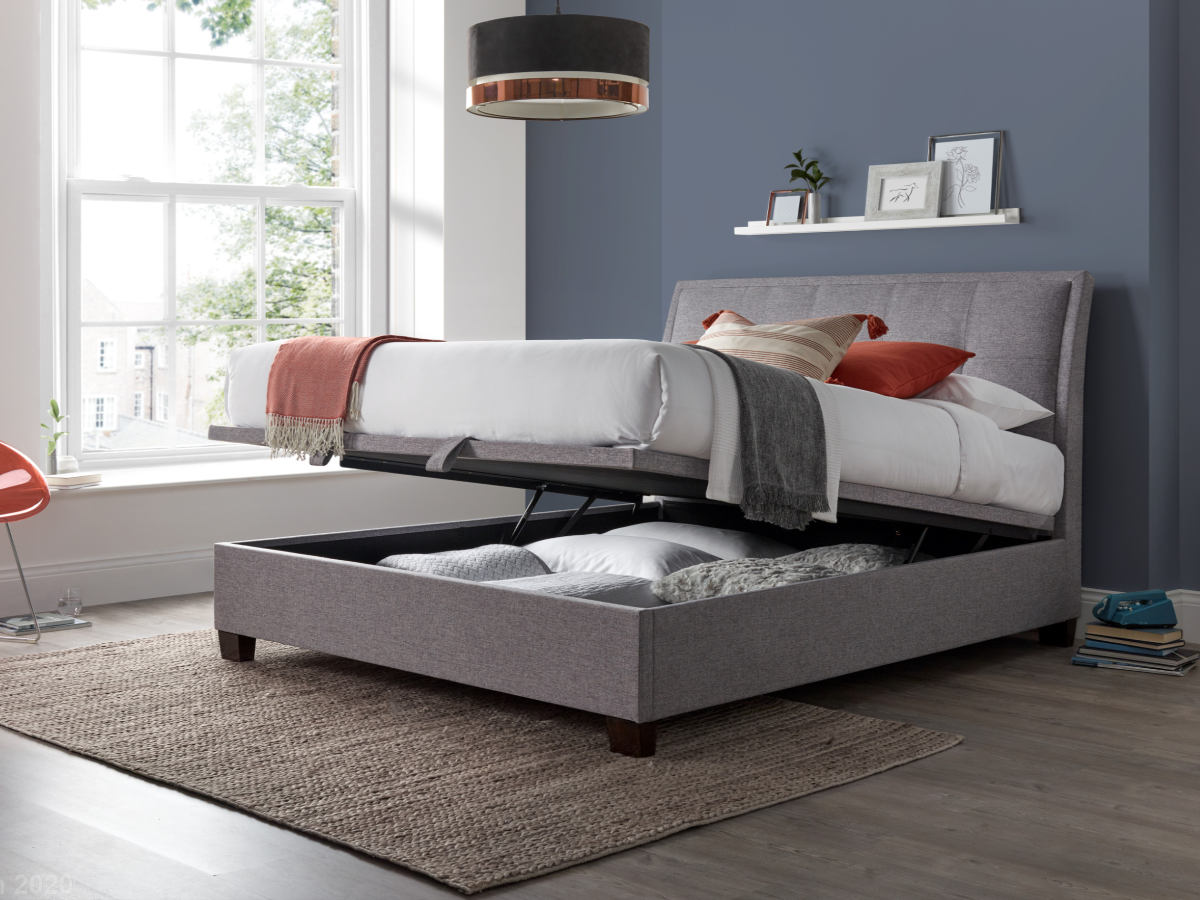 Accent Pendle Ottoman Bed Frame with Storage and Matching Headboard in Fabric