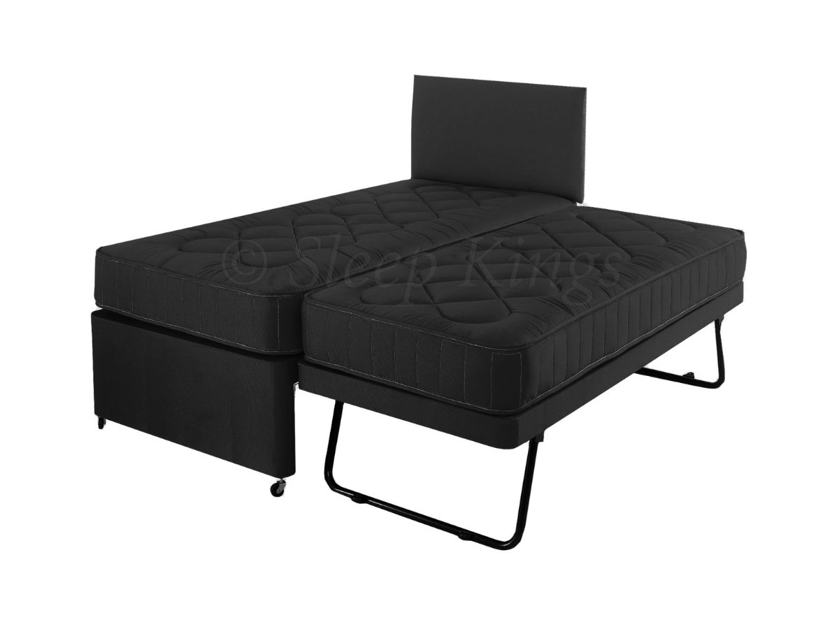 Guest Bed 3FT Single 3 In 1 Trundle Cotton Fabric Black