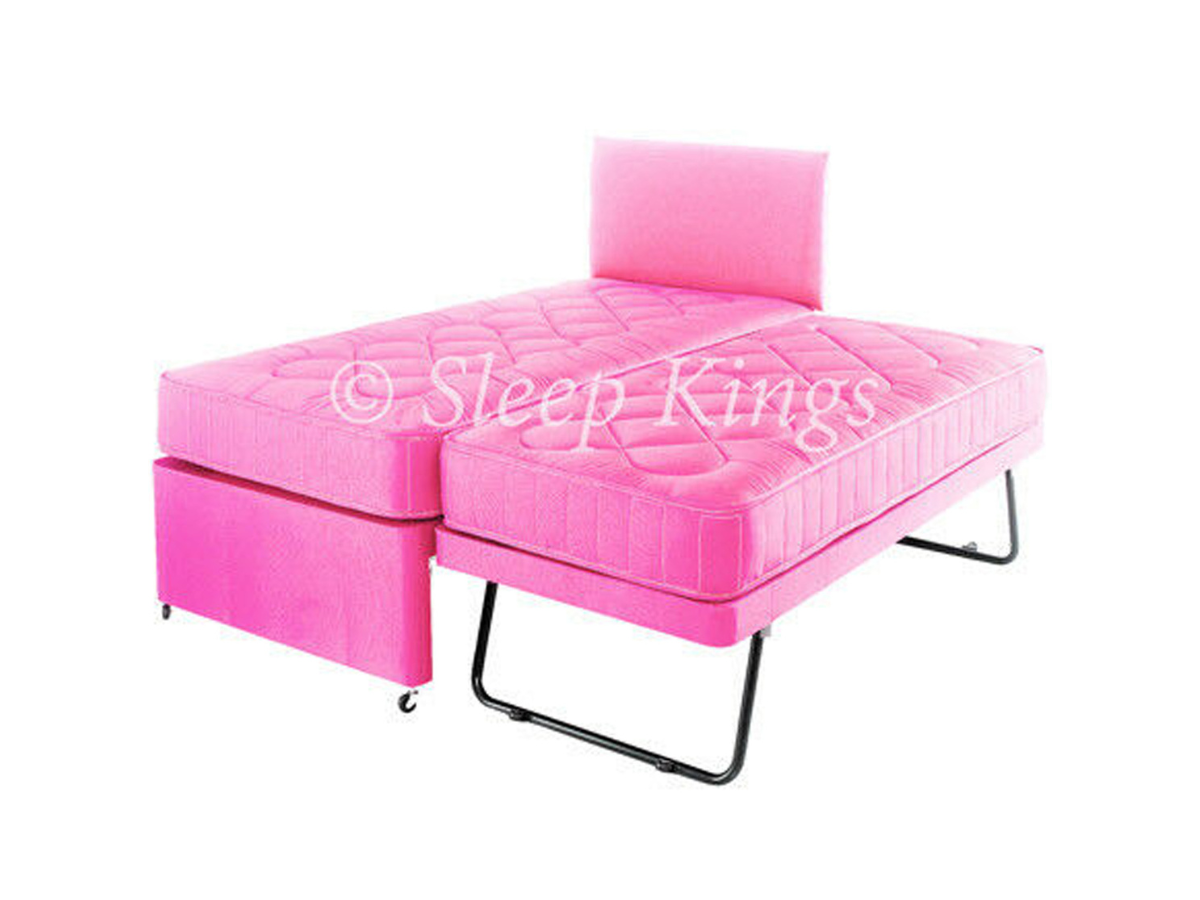 Guest Bed 3FT Single 3 In 1 Trundle Cotton Fabric Pink Guest Bed Set 