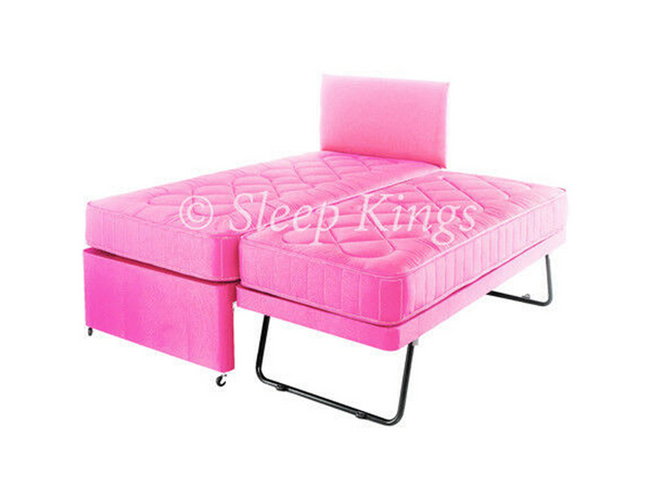 Guest Bed 3FT Single 3 In 1 Trundle Cotton Fabric Pink Guest Bed Set