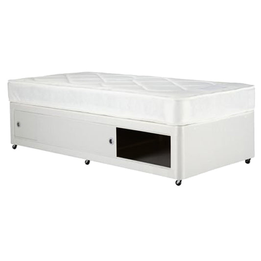 Joseph Kids Divan Slide Storage Bed White Leather Shorty 2ft6 x 5ft9 with Mattress