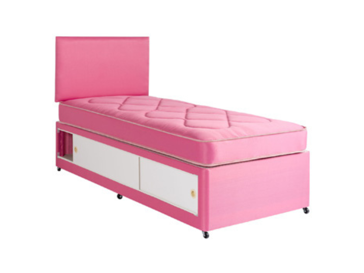 Lilly Kids Slide Storage Divan Bed Set 2FT6 or 3FT in Pink with Matching Headboard