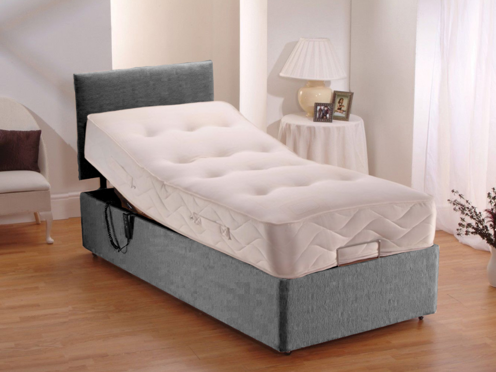 Adjustapocket Electric Beds for seniors with Pocket Mattress and Headboard Charcoal grey chenille