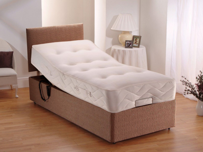 Adjustapocket Electric bed and mattress With Headboard Brown chenille 