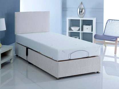 Restwell Adjustable Electric Bed Chenille With 8" Memory Foam Mattress With Headboard Cream