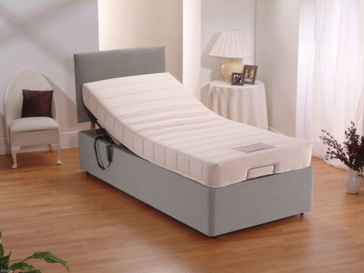 Restwell Adjustable Electric Bed Chenille With 8" Memory Foam Mattress With Headboard Steel Grey