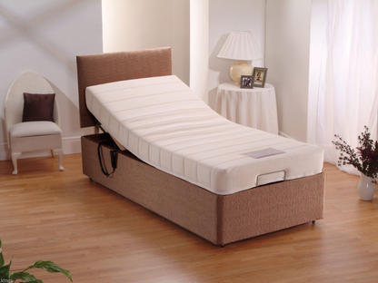 Restwell Beds with Adjustable  Mattresses Chenille & Headboard Brown