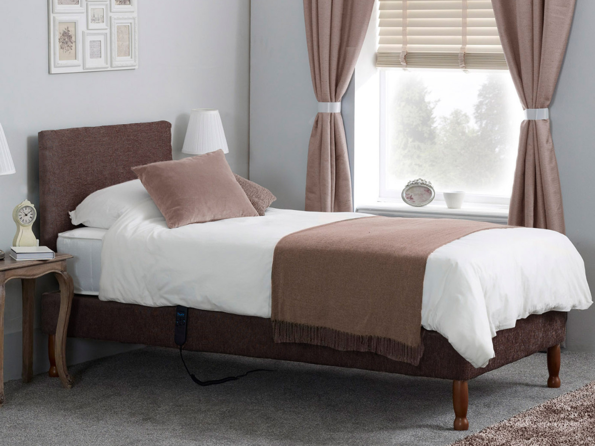 Restwell Electric Bed on Legs 4ft Small Double with Memory Foam Mattress and Free Matching Headboard Brown