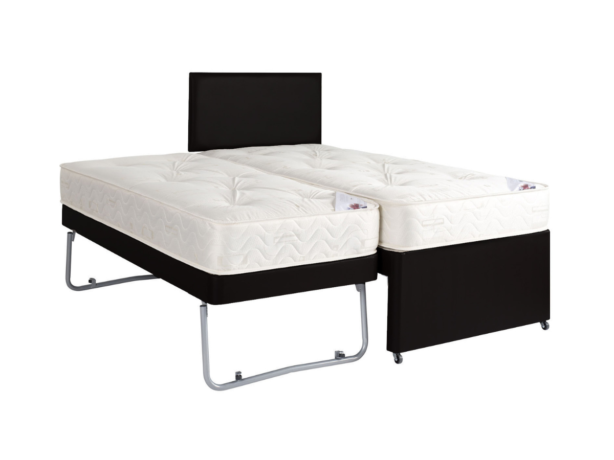 Guest Bed Pull Out Leather with Mattresses Black