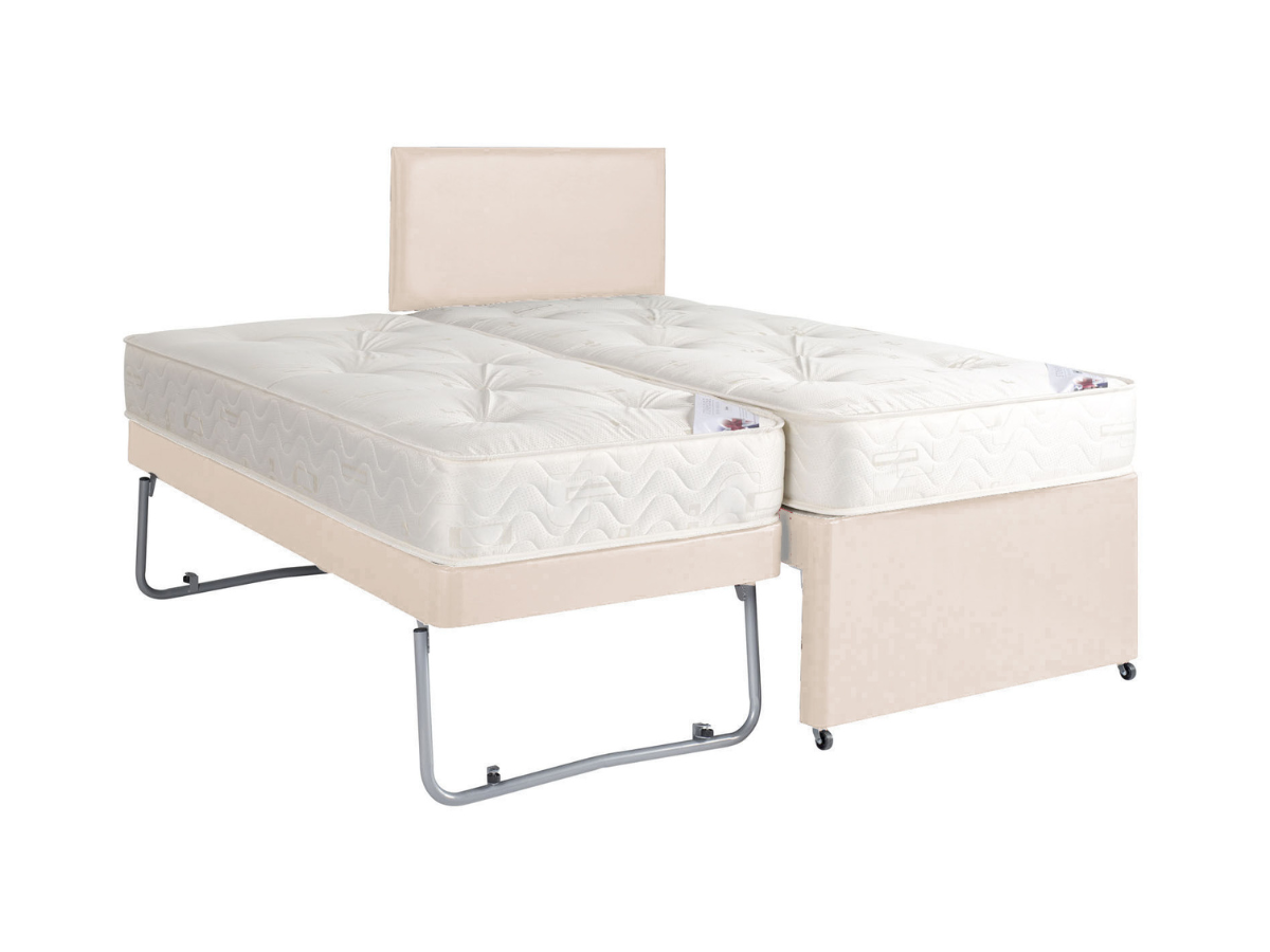 Guest Bed Pull Out Leather with Mattresses Cream