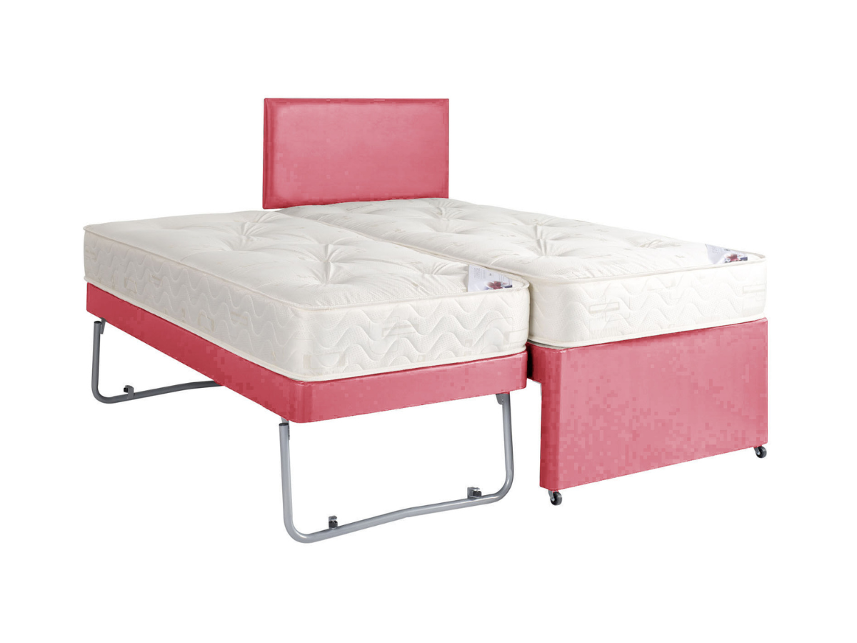 Guest Bed Pull Out Leather with Mattresses Pink