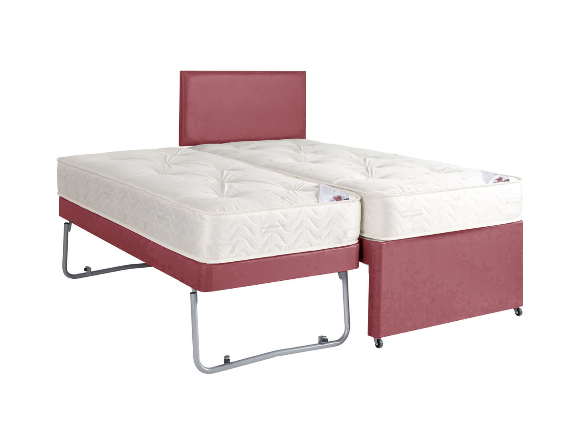 Guest Bed Pull Out Leather with Mattresses Red