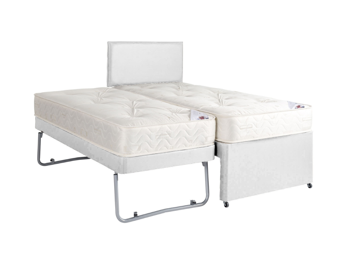 Guest Bed Pull Out Leather with Mattresses White