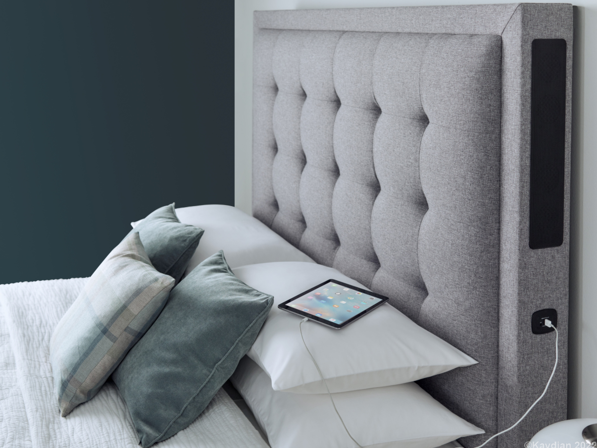 Turan Media TV Bed with Headboard in Grey Fabric