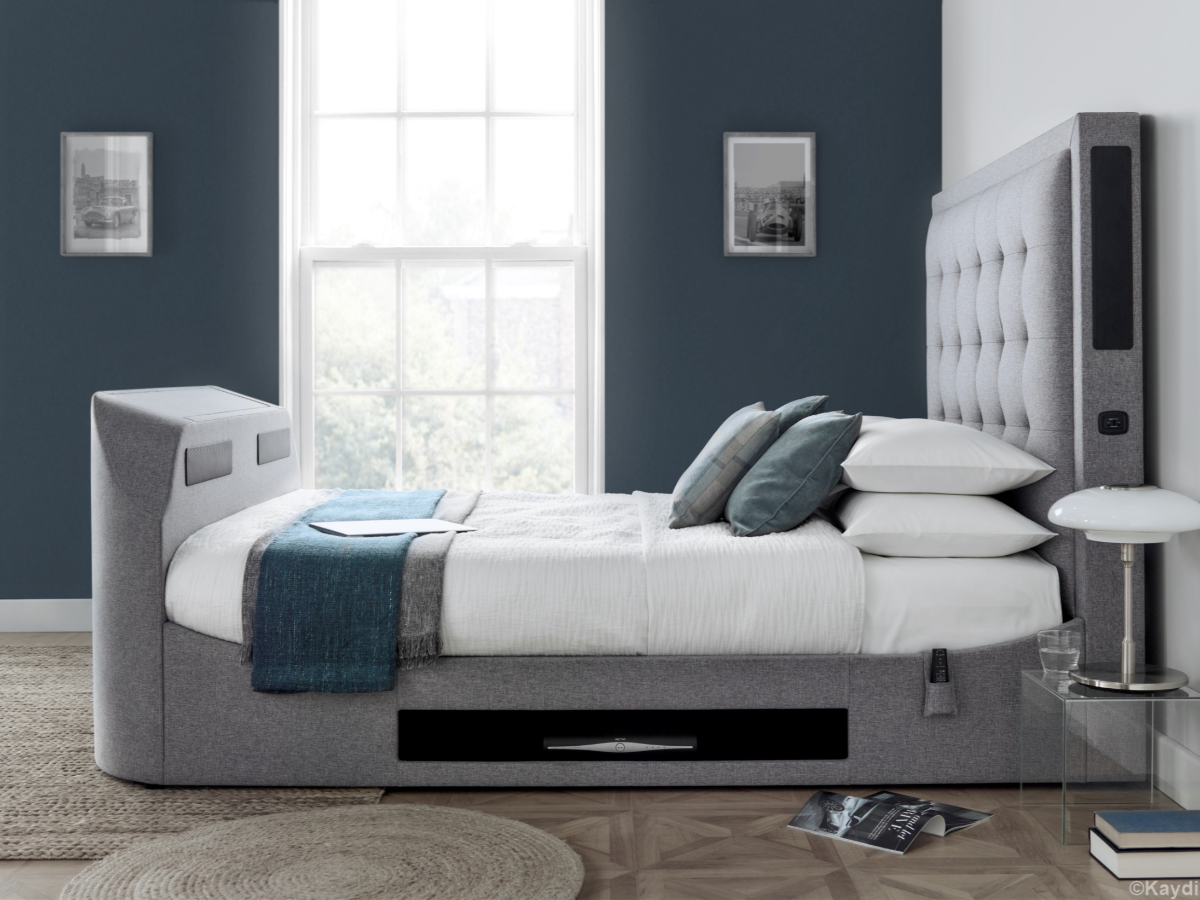 Turan Media TV Bed with Headboard in Grey Fabric