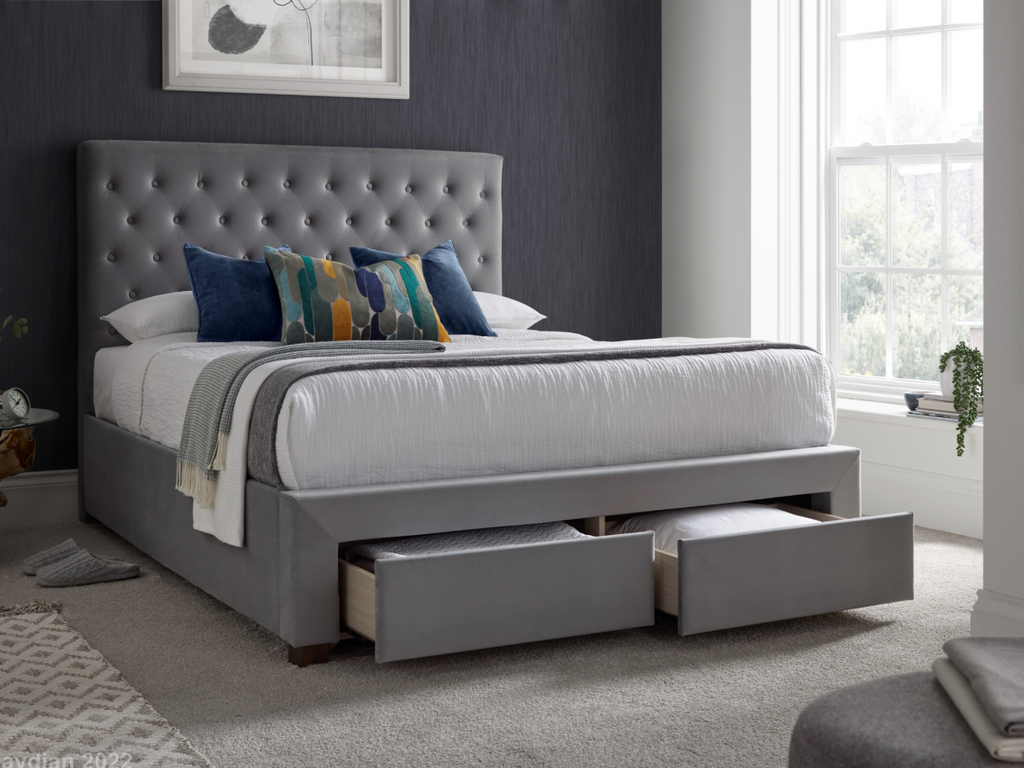 Vindolanda Drawer Bed Frame with Matching Headboard Plush Velvet Grey