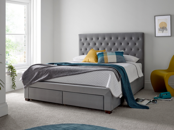 Vindolanda Drawer Bed Frame with Matching Headboard Plush Velvet Grey