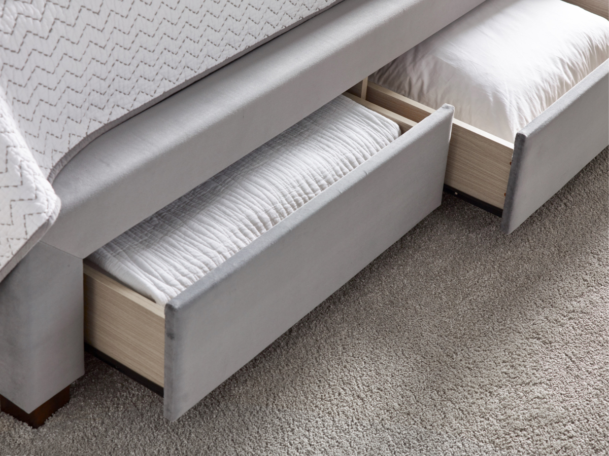 Vindolanda Drawer Bed Frame with Matching Headboard Plush Velvet Grey