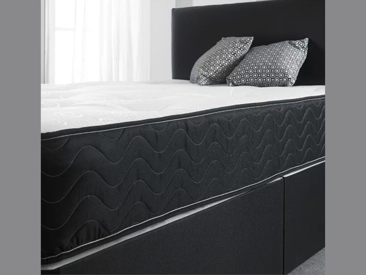 Werchter Divan Bed Set Black with Semi Orthopedic Coil Spring Mattress and Headboard