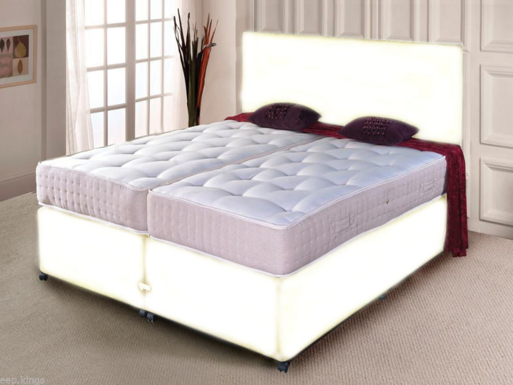 Cambridge Zip and Link Divan Beds Set Leather with Orthopaedic Mattresses White