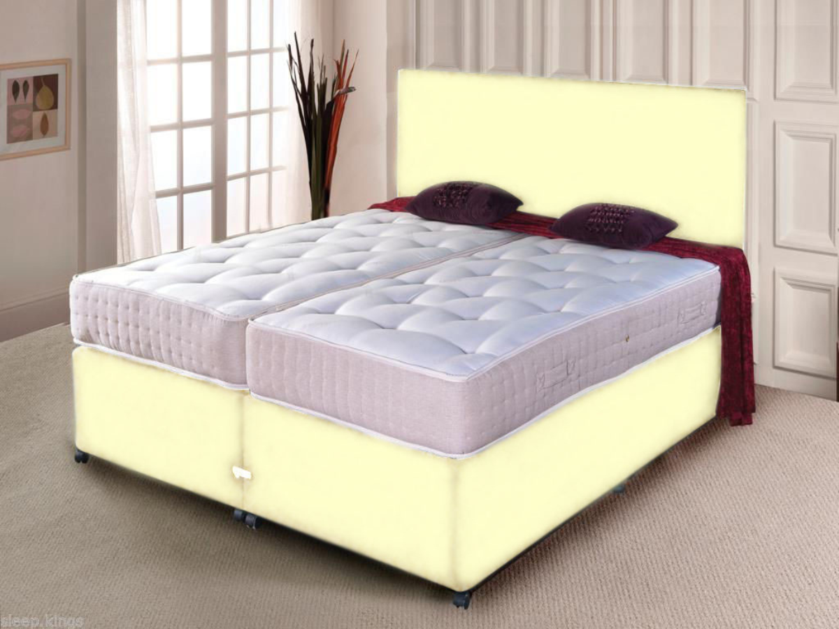 Zip and Link Divan Bed Set Leather with Orthopaedic Mattresses Cream