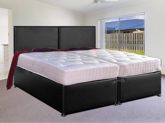 Zip and Link Leather Divan Bed Set with Orthopaedic Mattress Black